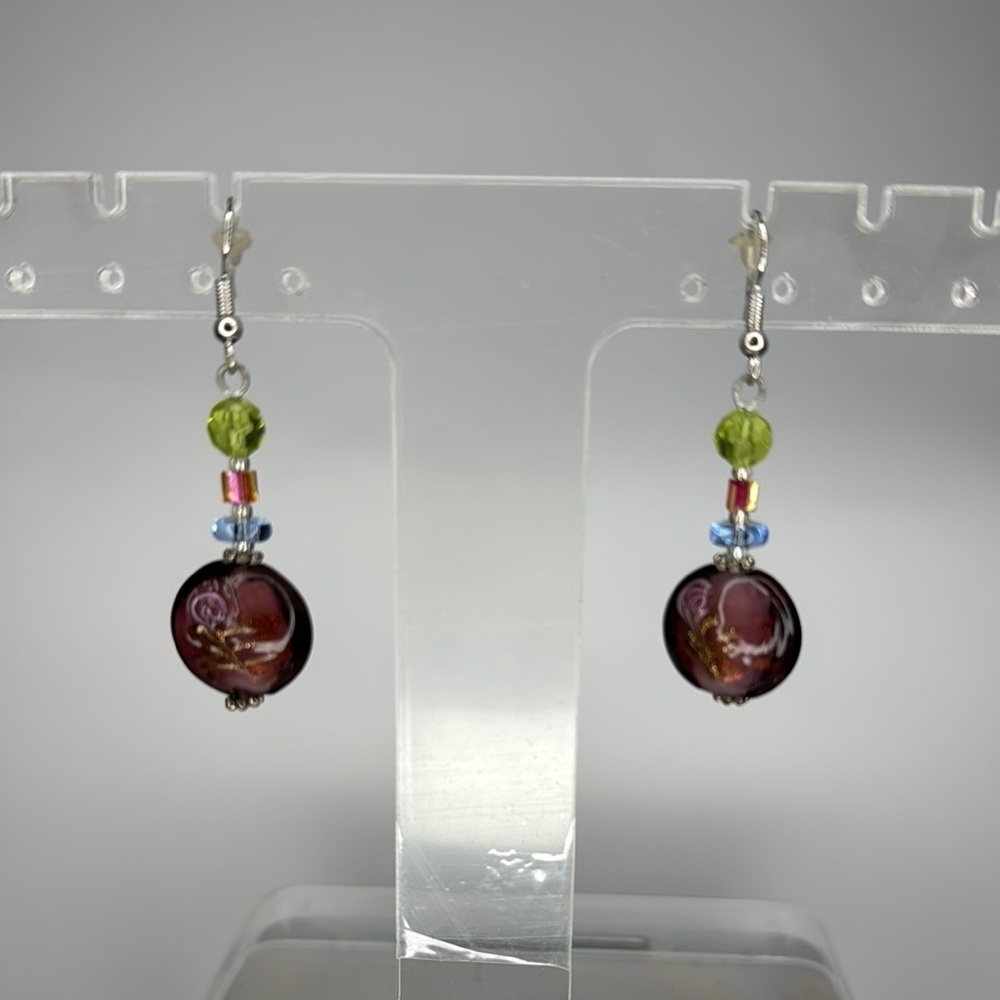 Blue and Green Dangle Earrings with Silver Findings